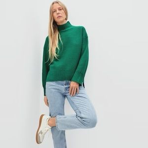 Everlane green recycled cashmere sweater mock neck